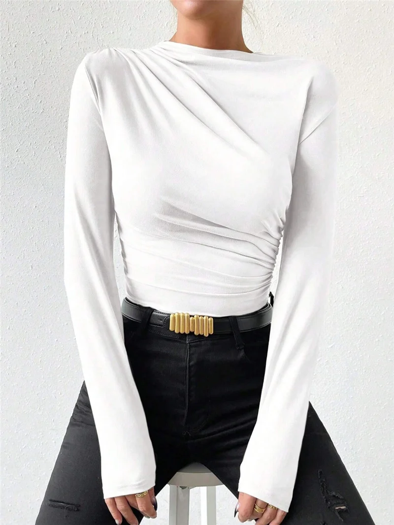 Athvotar Athvotar Spring And Summer New Slimming Folding Long-Sleeved Women's T-Shirt