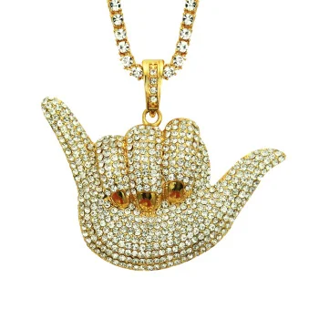 Fingers Pendant Hiphop Personality Gesture Necklace Iced Out Jewelry