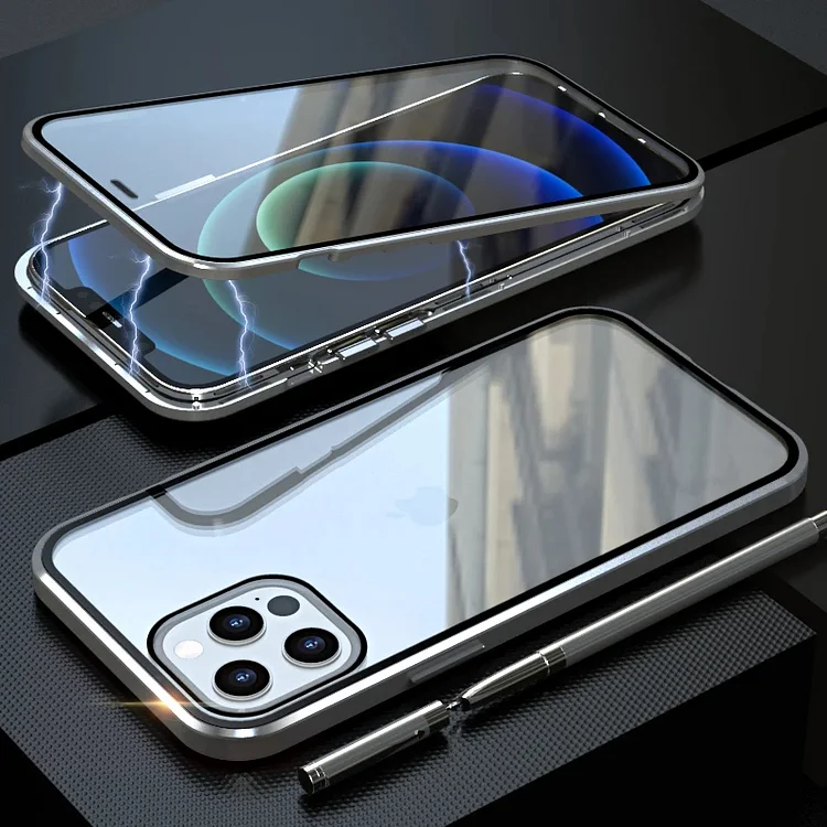 Double-Sided Glass Full Protection Magnetic Metal Phone Case For iPhone