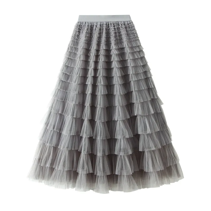 Nigikala Nigikala Yarn Lotus Leaf Side Temperament Skirt Women's Dress 2025 Spring And Autumn New Famous Woman Long Dress Thin Cake Skirt 2210