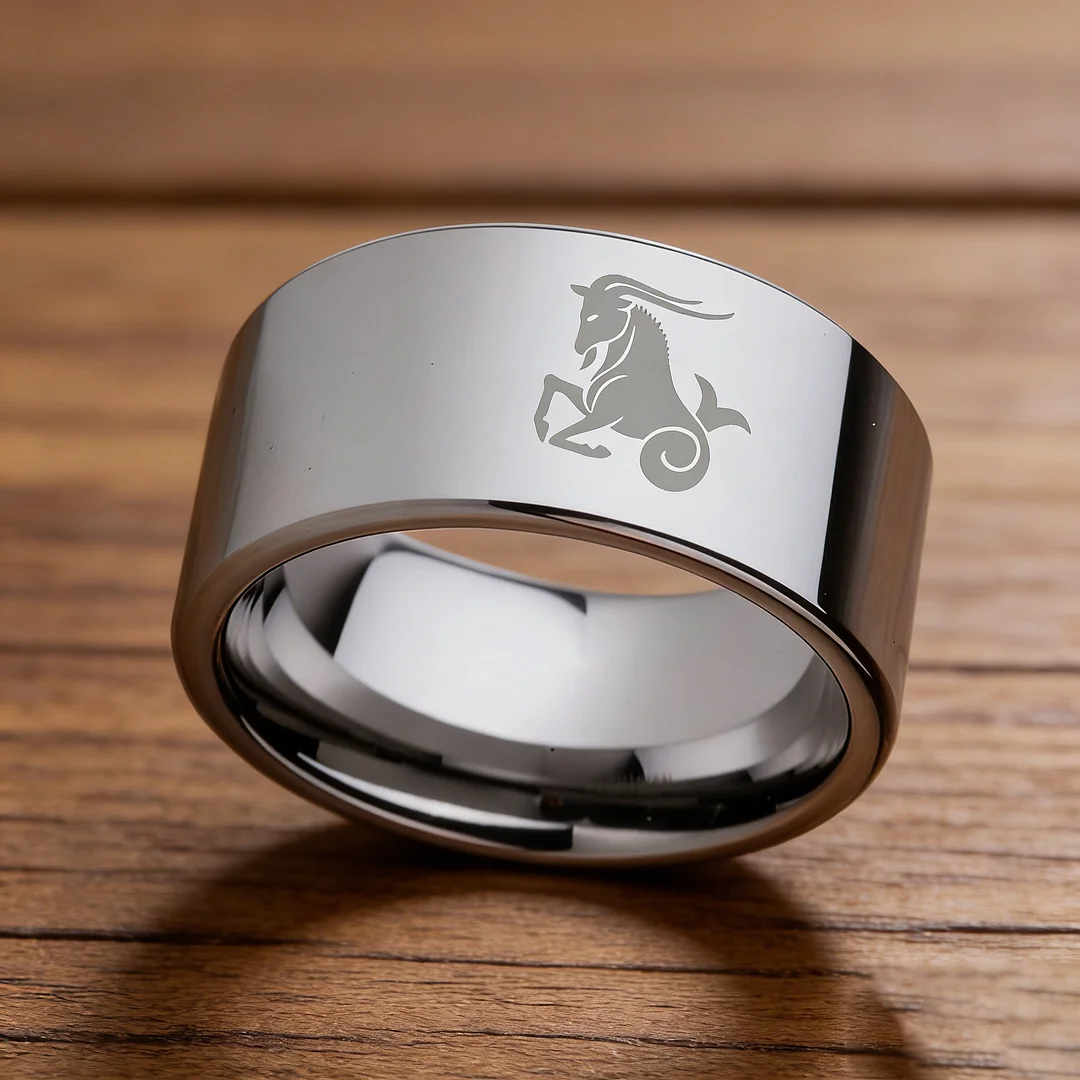 4MM 6MM 8MM 10MM Silver Flat Tungsten Carbide Rings Zodiac Capricorn Laser Mens Womens Wedding Bands Comfort Fit