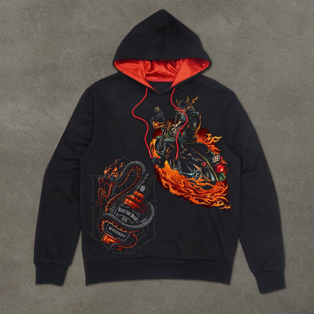 Rock Hip-Hop Print Satin Colorblock Hoodies