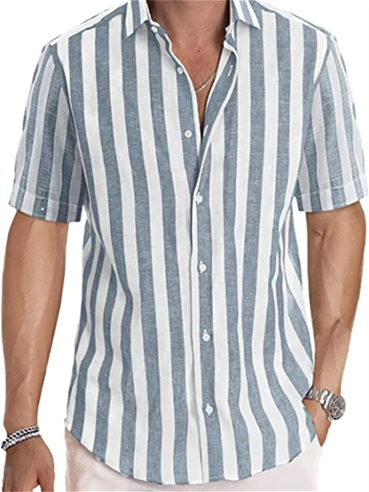 Men's Shirt Casual Shirt grey blue Black Blue Green Gray Short Sleeves Stripe Turndown Outdoor Daily Wear Print Clothing Apparel Fashion Streetwear Casual-Cosfine