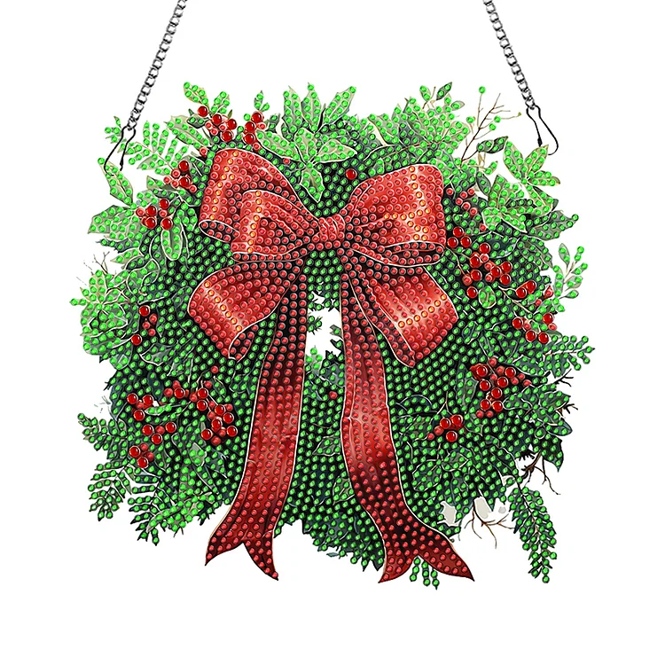 Acrylic Christmas Wreath Single-Sided Diamond Painting Hanging Pendant