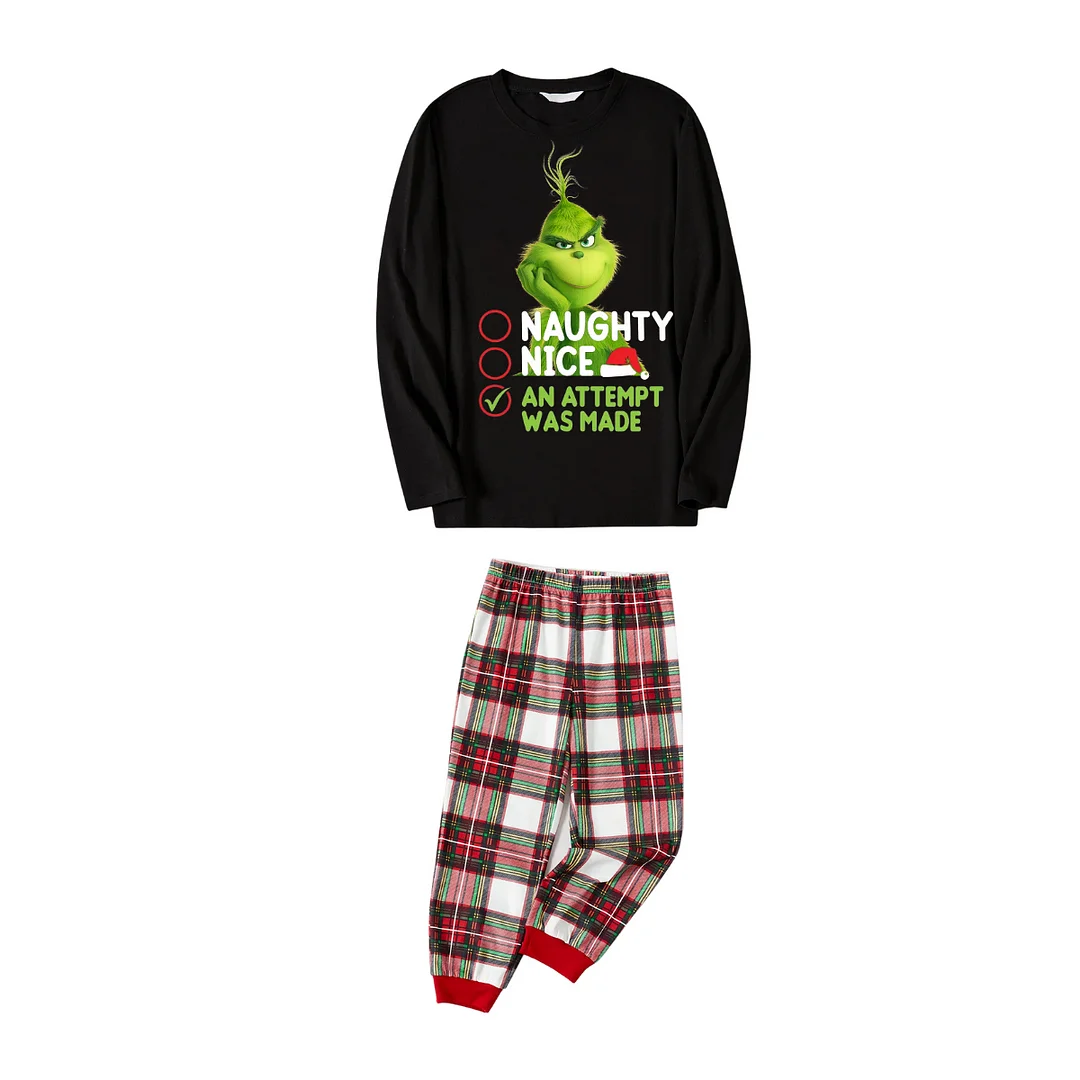 Cute Cartoon Pattern and Slogan Text Printed Red and White Plaid Matching Pajamas