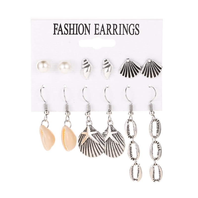 Hot Selling Set Tassel Earrings Metal Simple Card Earrings Female Leopard Print Leaves Hollow Geometric Earrings