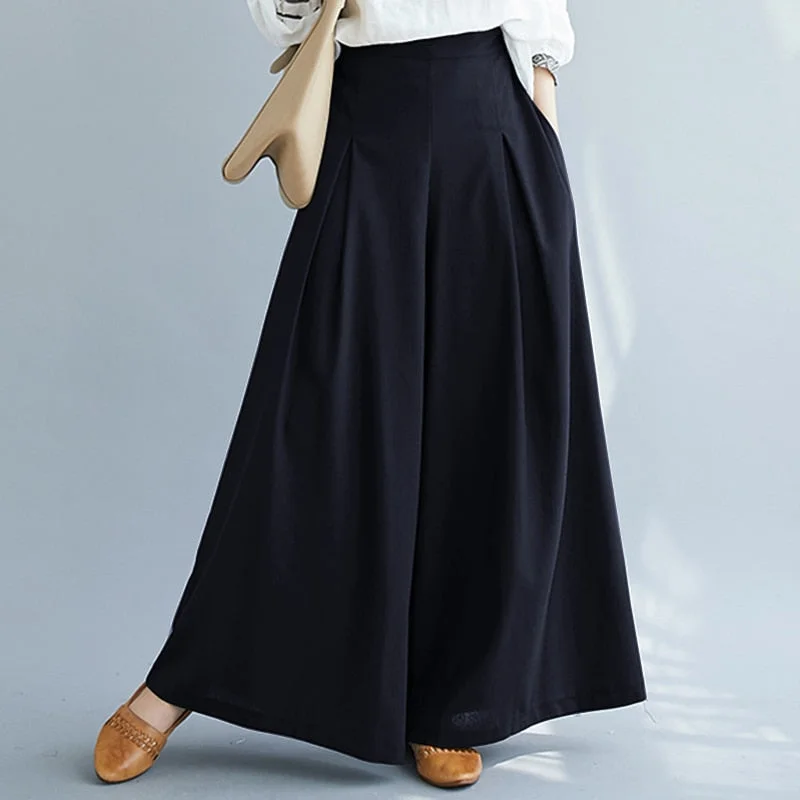 ZANZEA Women Elastic Waist Wide Leg Pants Loose Autumn Trousers Culottes Elegant Office Ladies Casual Palazzo Work Pantalon