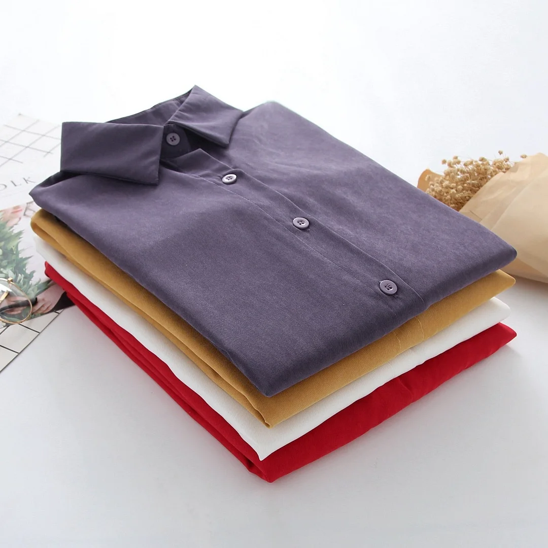 Spring New Women Vintage Solid Long Sleeve Corduroy Blouse Casual Autumn Oversize White Shirt Button Up BF Style Korean Tops T0D