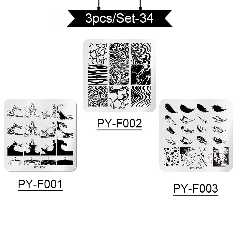 PICT YOU Stamping Plates Kits Striped Line Flowers Stamp Plate Tropical Geometry Lace Halloween Pumpkin Nail  Image Plate-Nail Inspo