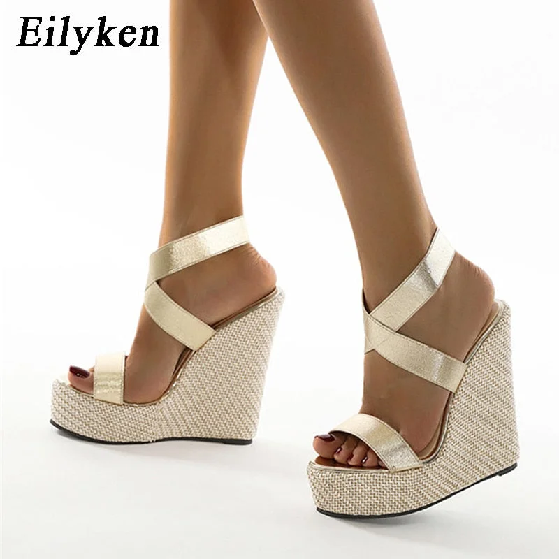 Eilyken Super High Peep Toe Gladiator Wedges Sandals Cover Heel Platform Ladies Sandals Fashion Summer Women Shoes size 35-42