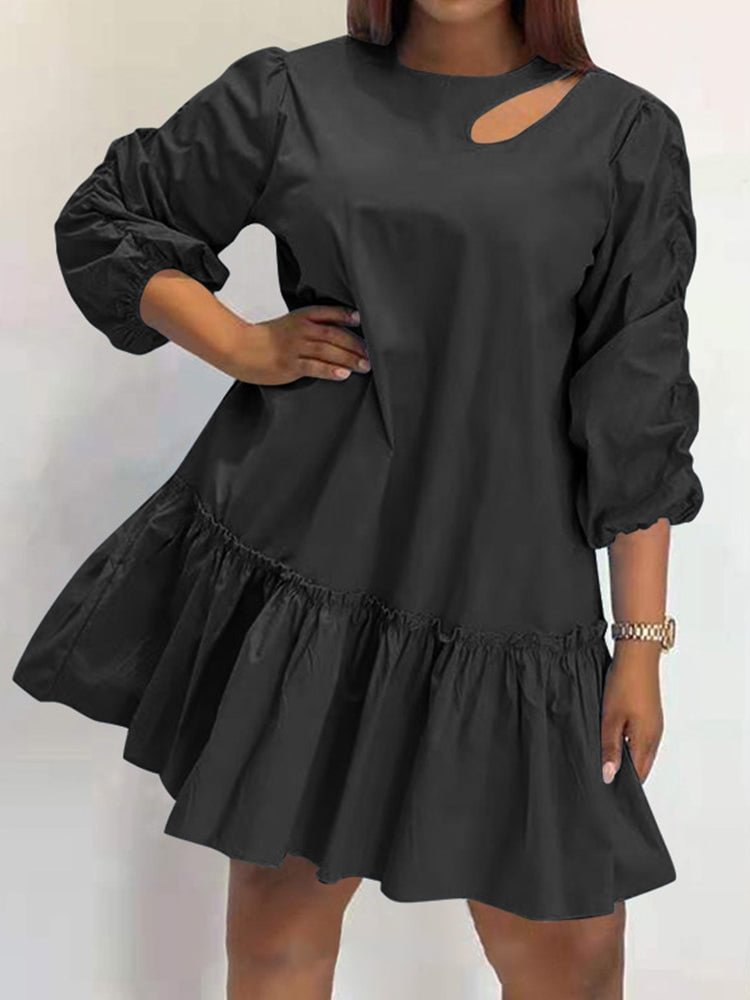 Plus size round neck long sleeve women's dress SKUH71706 QueenFunky