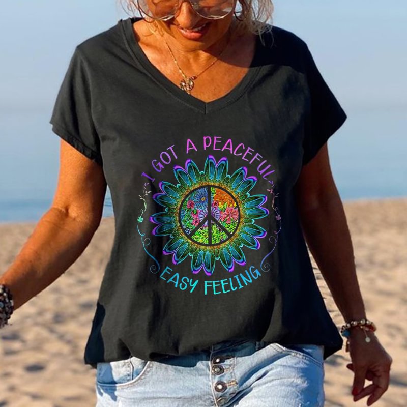 I Got A Peaceful Easy Feeling Peace Logo Printed Women's T-shirt