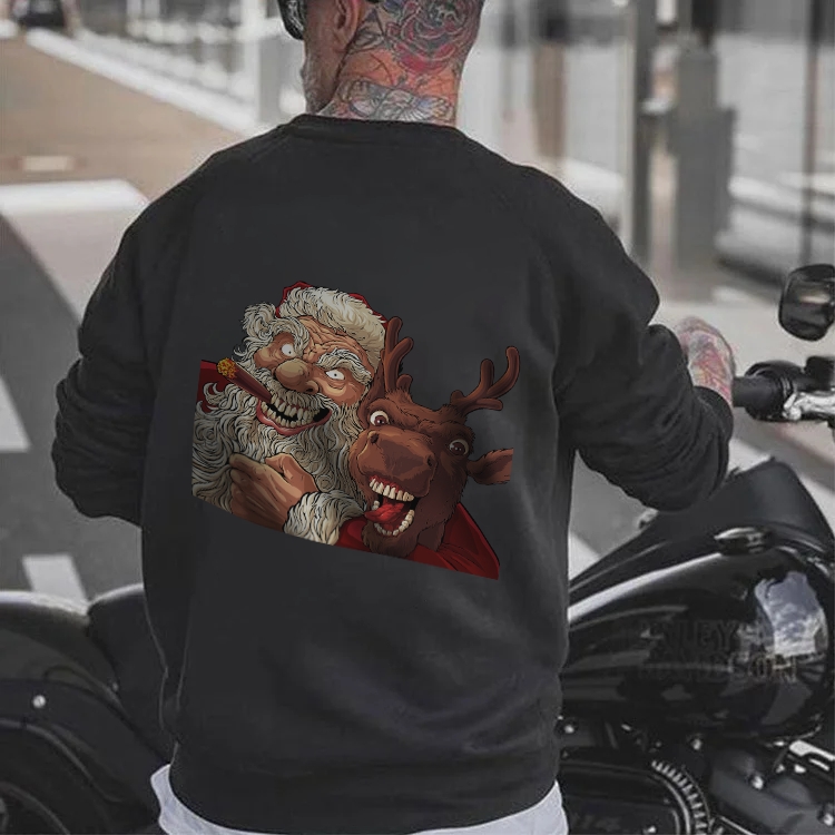Santa and Reindeer Print Christmas Winter Warm Sweatshirt