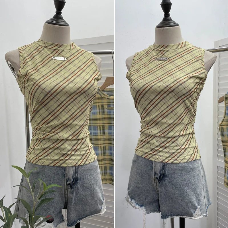 Nigikala Nigikala Mesh Vest Retro Design Slim Slimming Sleeveless T-Shirt Short Top 8036