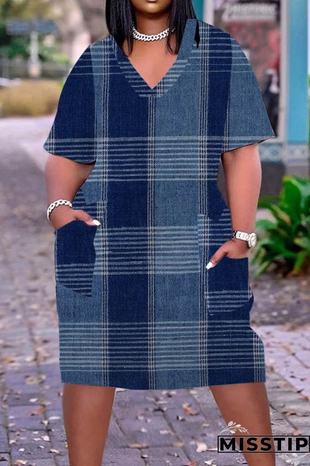 Multicolor Casual Print Patchwork V Neck Short Sleeve Dress Plus Size Dresses