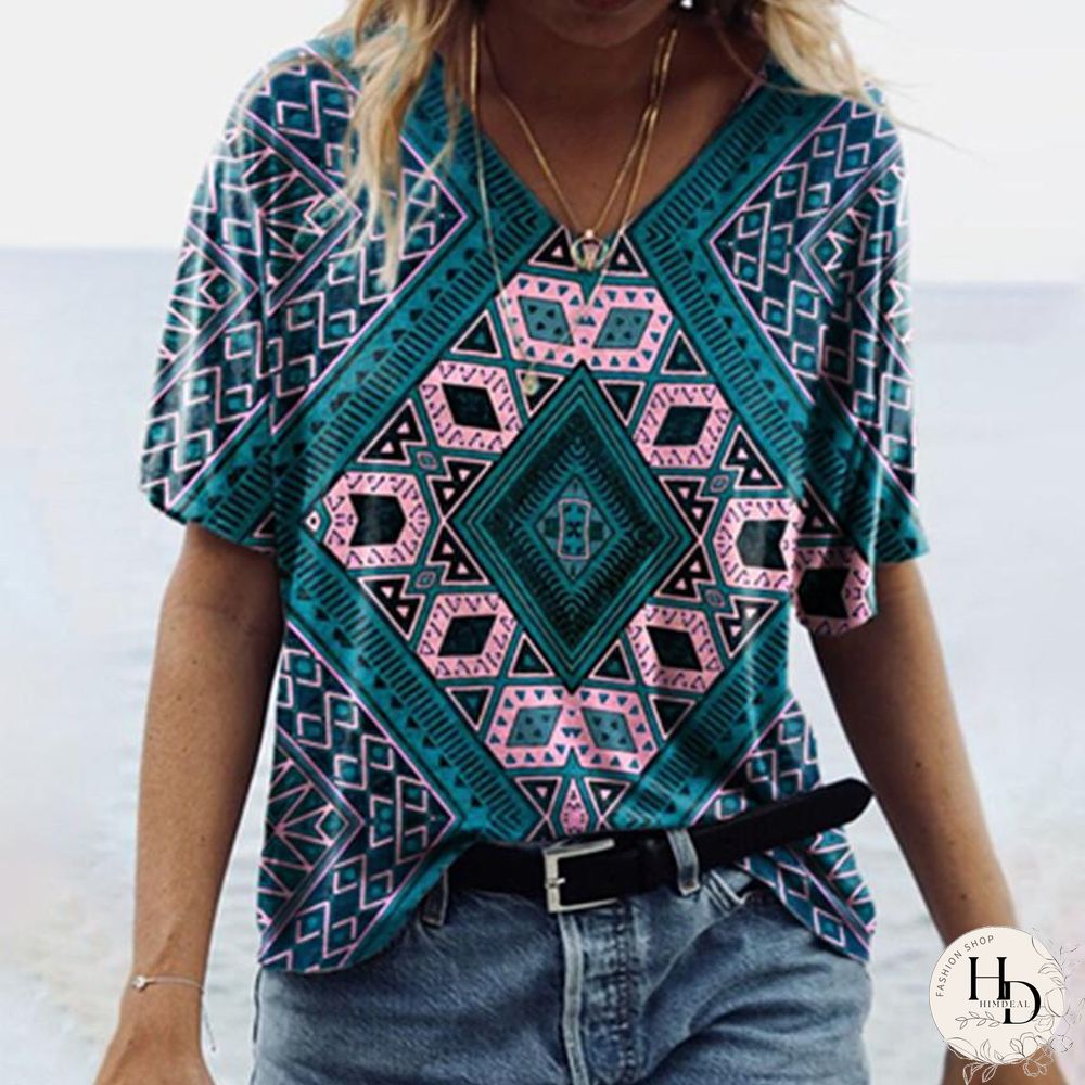 Retro Ethnic Style Short Sleeve  T-Shirt