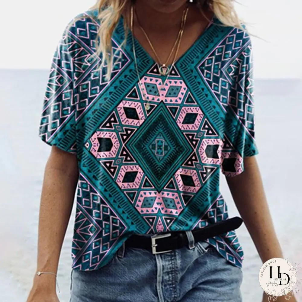Retro Ethnic Style Short Sleeve  T-Shirt