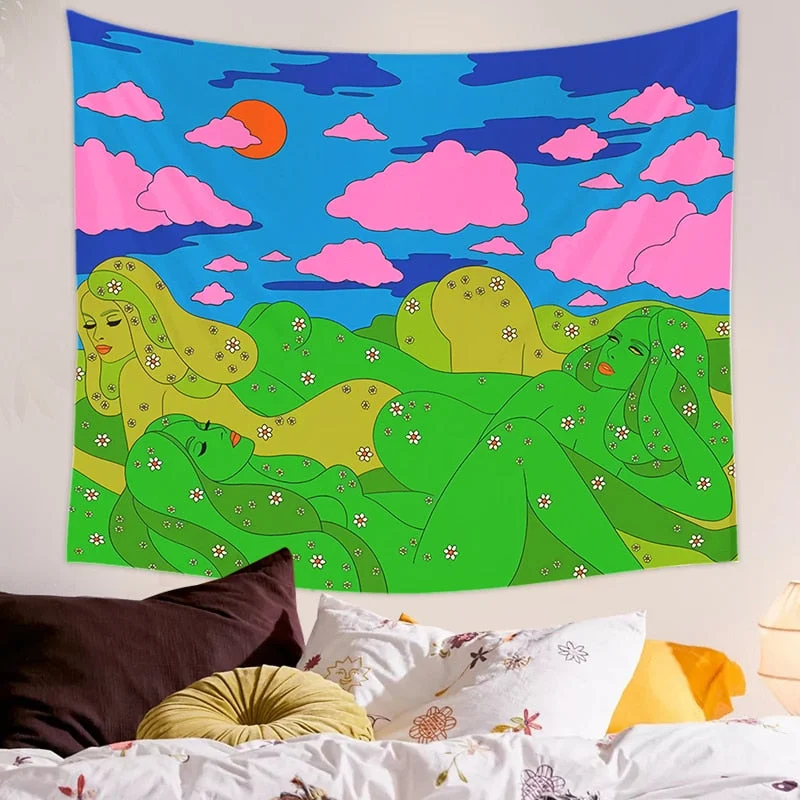 80s Aesthetic Tapestry Wall Hanging Rainbow Home Wall Decor Psychedelic Tapestry Decor Living Room Bedroom Bohemian INS Print