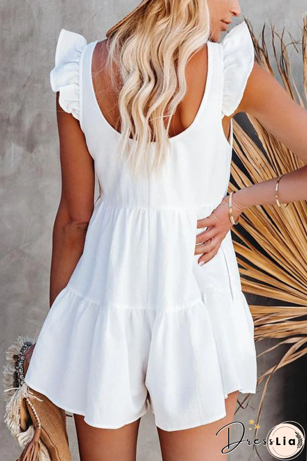 KarliDress Scallop Sleeve Button Casual Loose Romper P12748