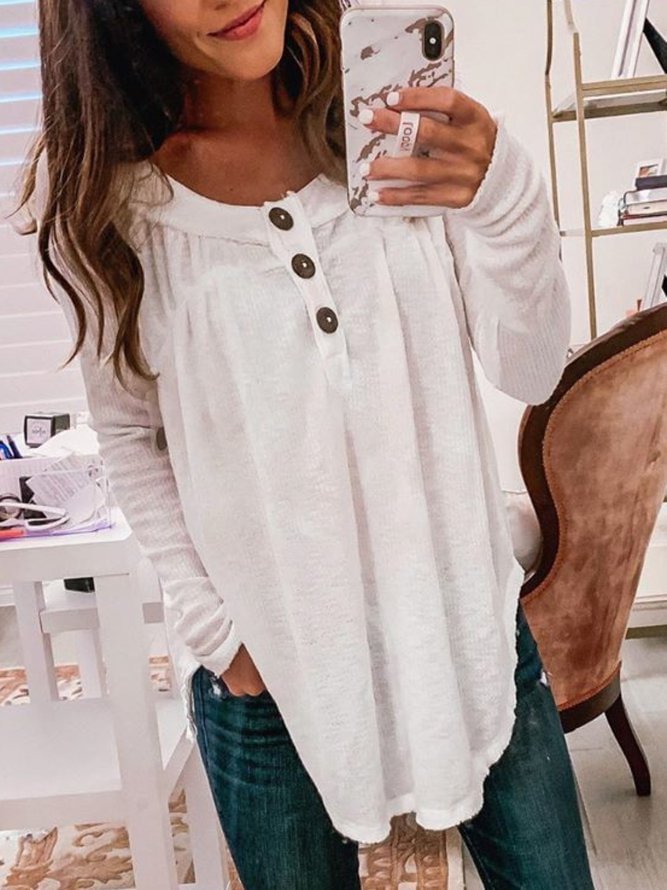 Plus Size Solid Casual Long Sleeve Tops Zaesvini