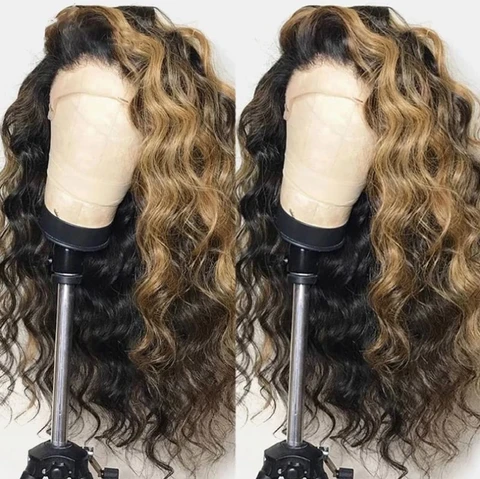 Black Mixed Blonde Long Wave Wig