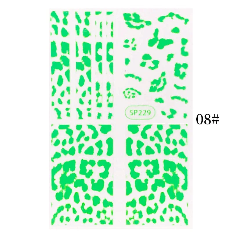 1PC Zebra Serpentine 3D Nail Stickers Fluorescence Green Leopard Prints Sliders Animal Skins Nail Art Decoration For Manicures
