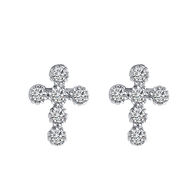 1 Pair 925 Sterling Silver Zircon Cross Ear Studs