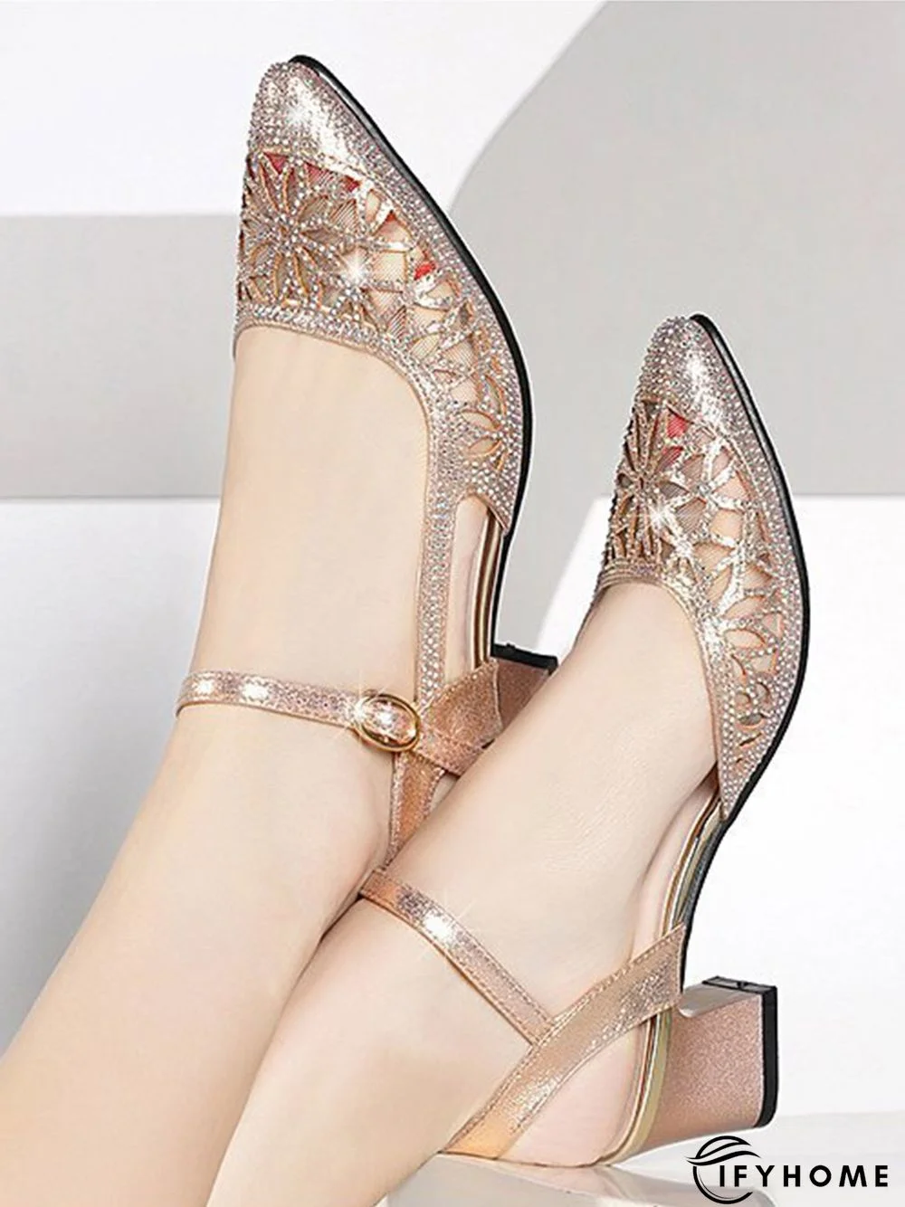 Luxurious Rhinestone Mesh Hollow Thick Heel Banquet Dress High Heels | IFYHOME