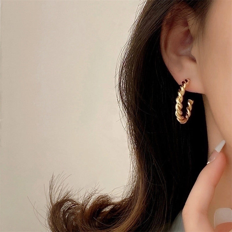 Fashion Stainless Steel Gold-plated C- Shaped Twist Women’s Earrings
