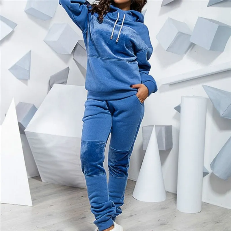 2020 Women Winter Women's Set Tracksuit Full Sleeve Hoodied Sweatshirt Pockets Pants Suit Two Piece Set Outfits Sweatsuit