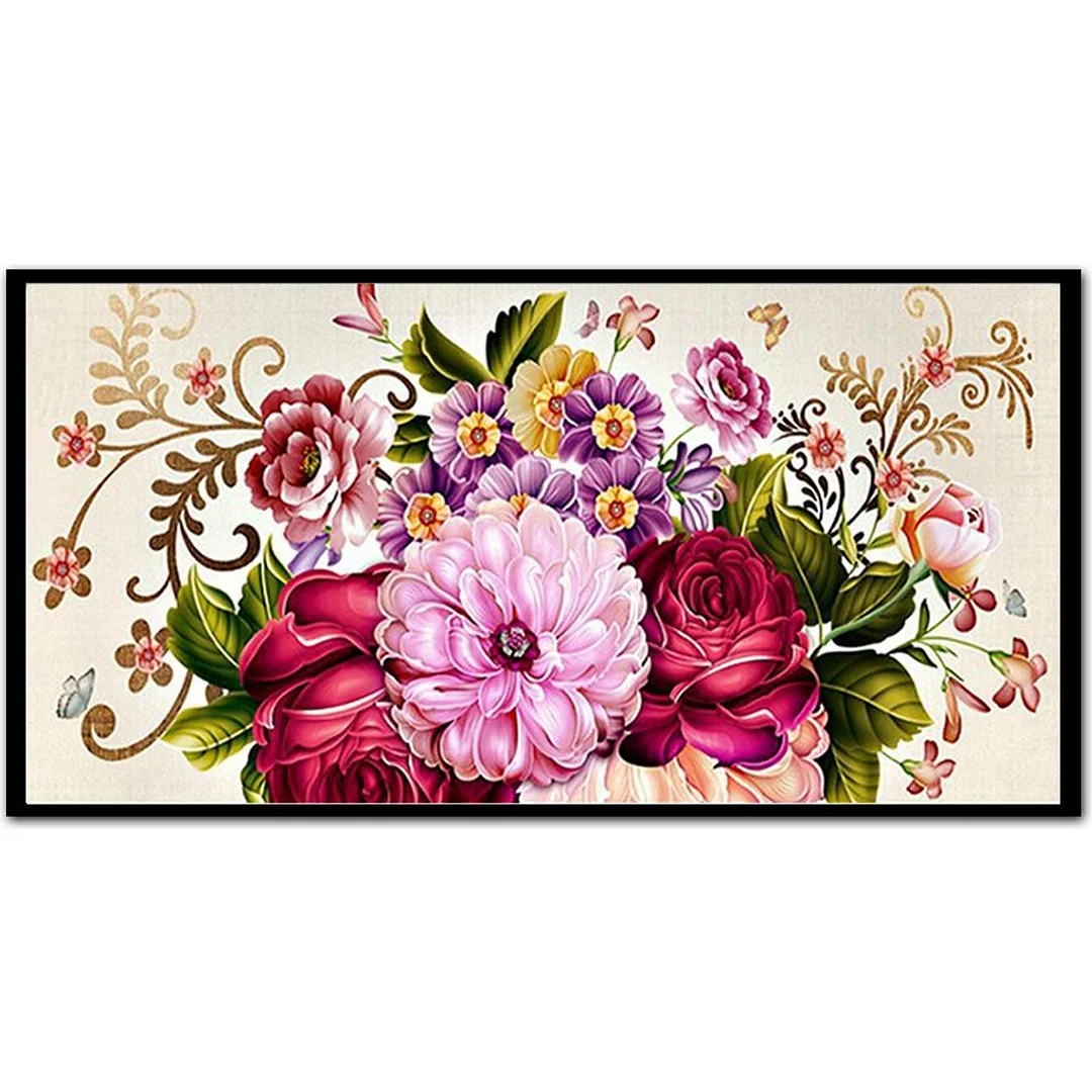 Full Cross Stitch 11CT Cotton Thread DIY Printed Peony Flower Embroidery Kits