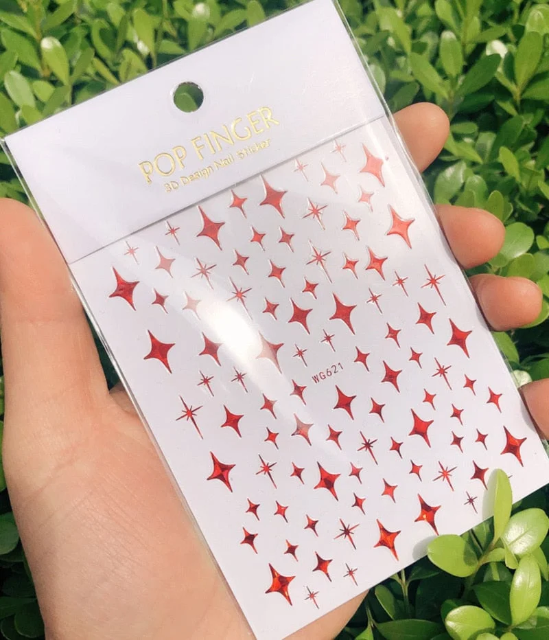 1pc 3D Sparkling Star Nail Sticker Decal Gold Silver Glitter Shining Comet Design Adhesive DIY Nail Art Tips Manicure Decoration-Nail Inspo