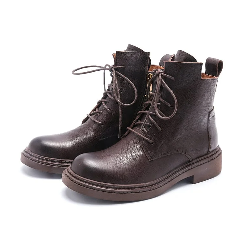 Leather Martin Boots Brush-Off Combat Boots Lace Up Ankle Boots in Black/Coffee/Brown