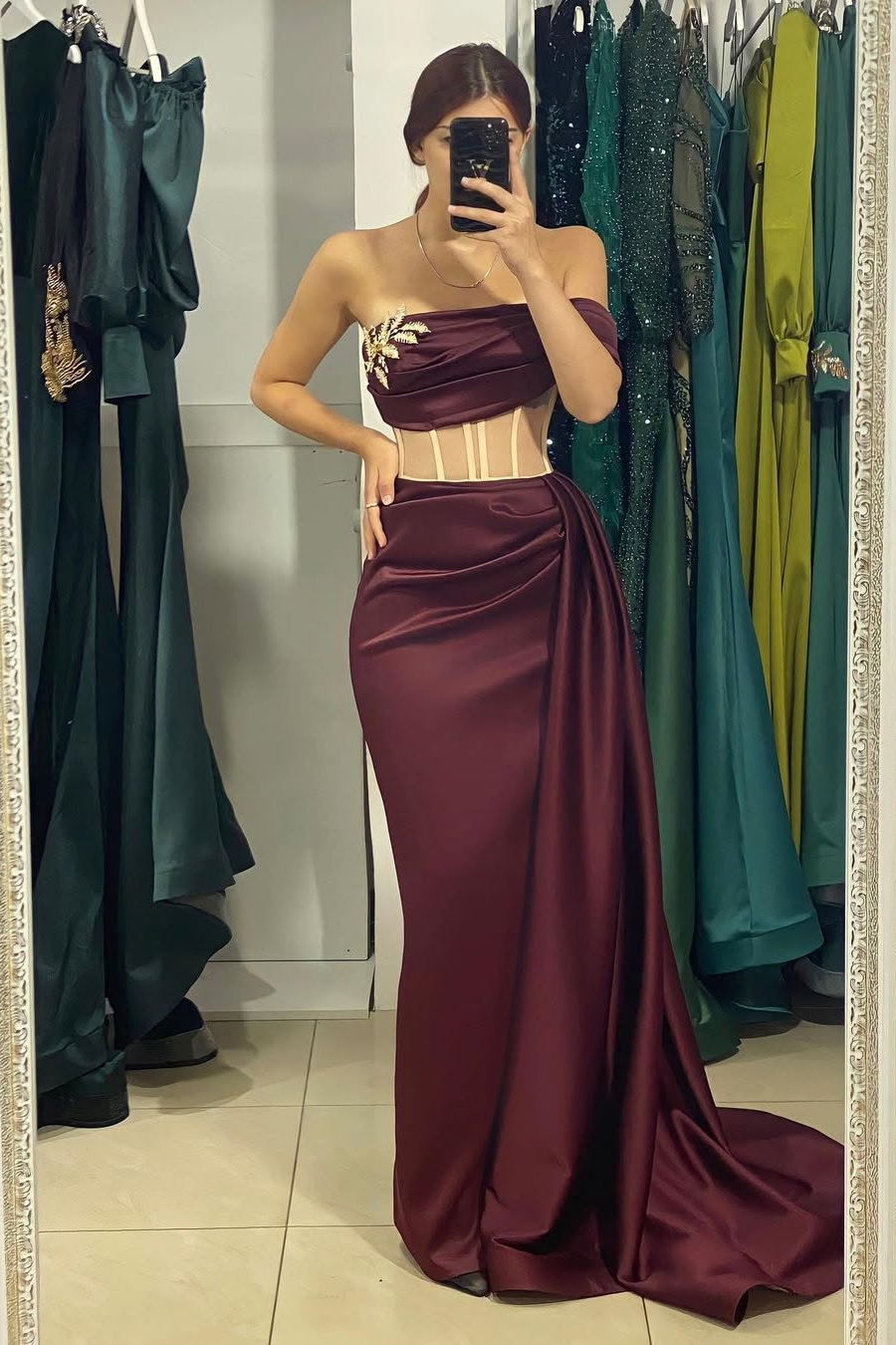 Daisda Sleeveless Strapless Square Mermaid Pleated Prom Dress