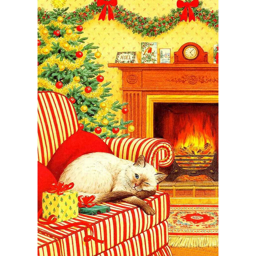 

Fireplace Sleeping Cat - Square Drill Diamond Painting, 20x30cm, 501 Original