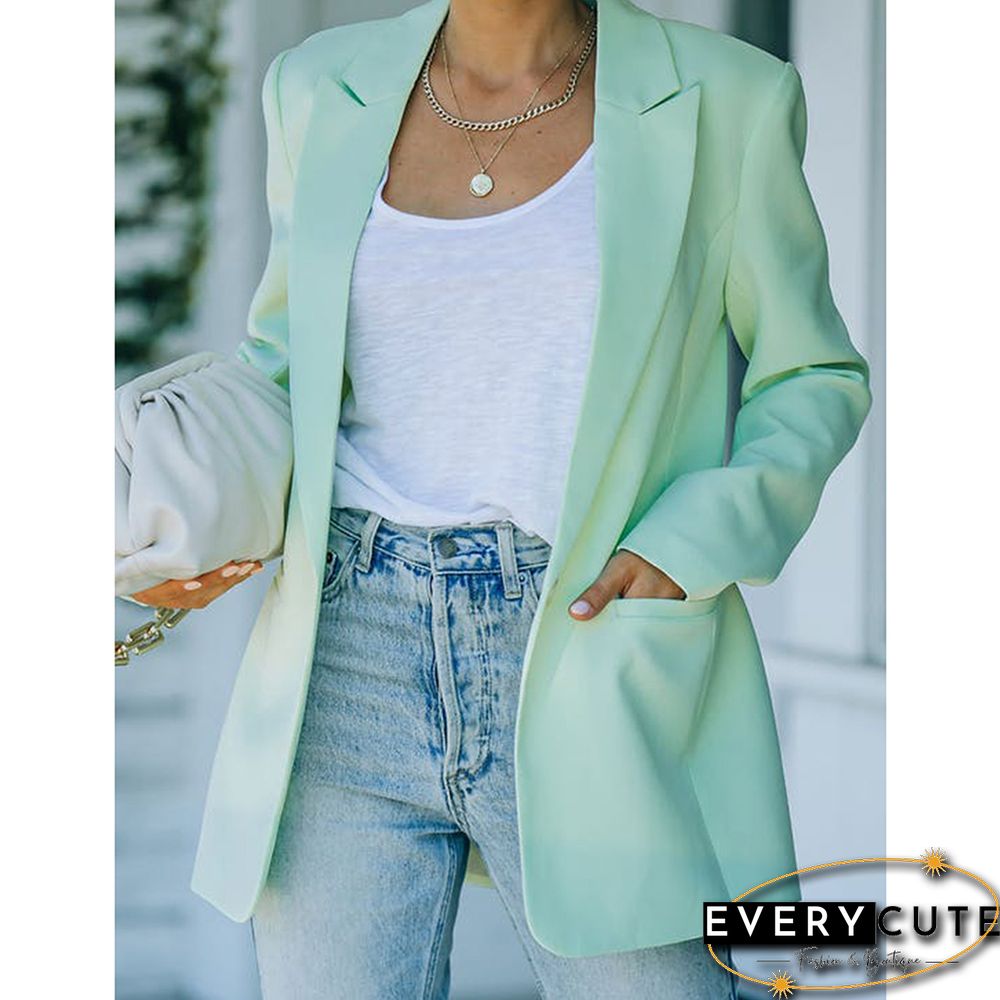 Light Green Candy Button Lapel Collar Long Sleeve Blazer