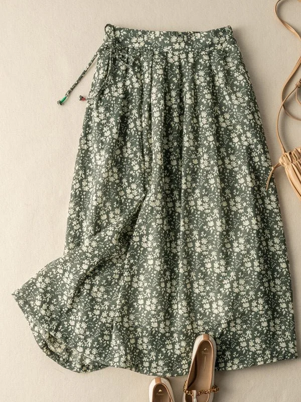 Loose Vintage Printed Bow Ramie Skirt