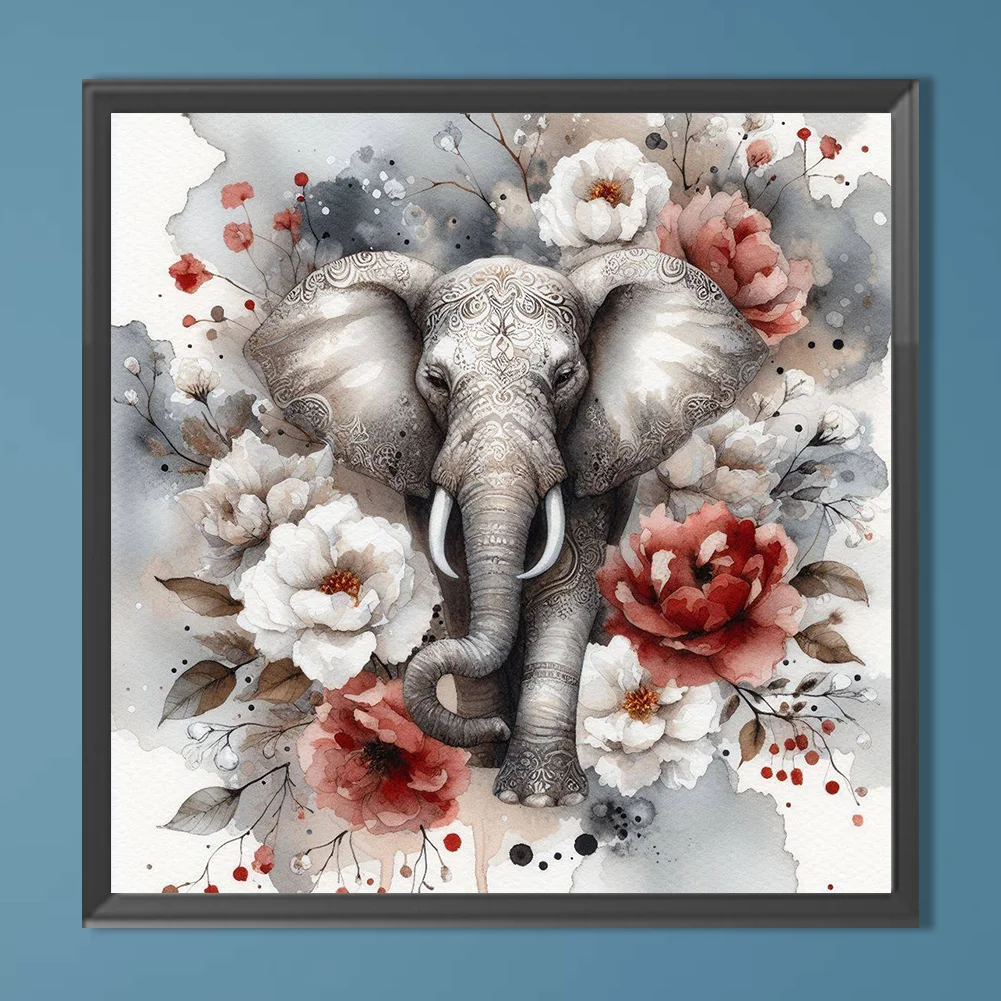 Diamond Painting - Full Round Drill - Flower Elephant(Canvas|40*40cm)