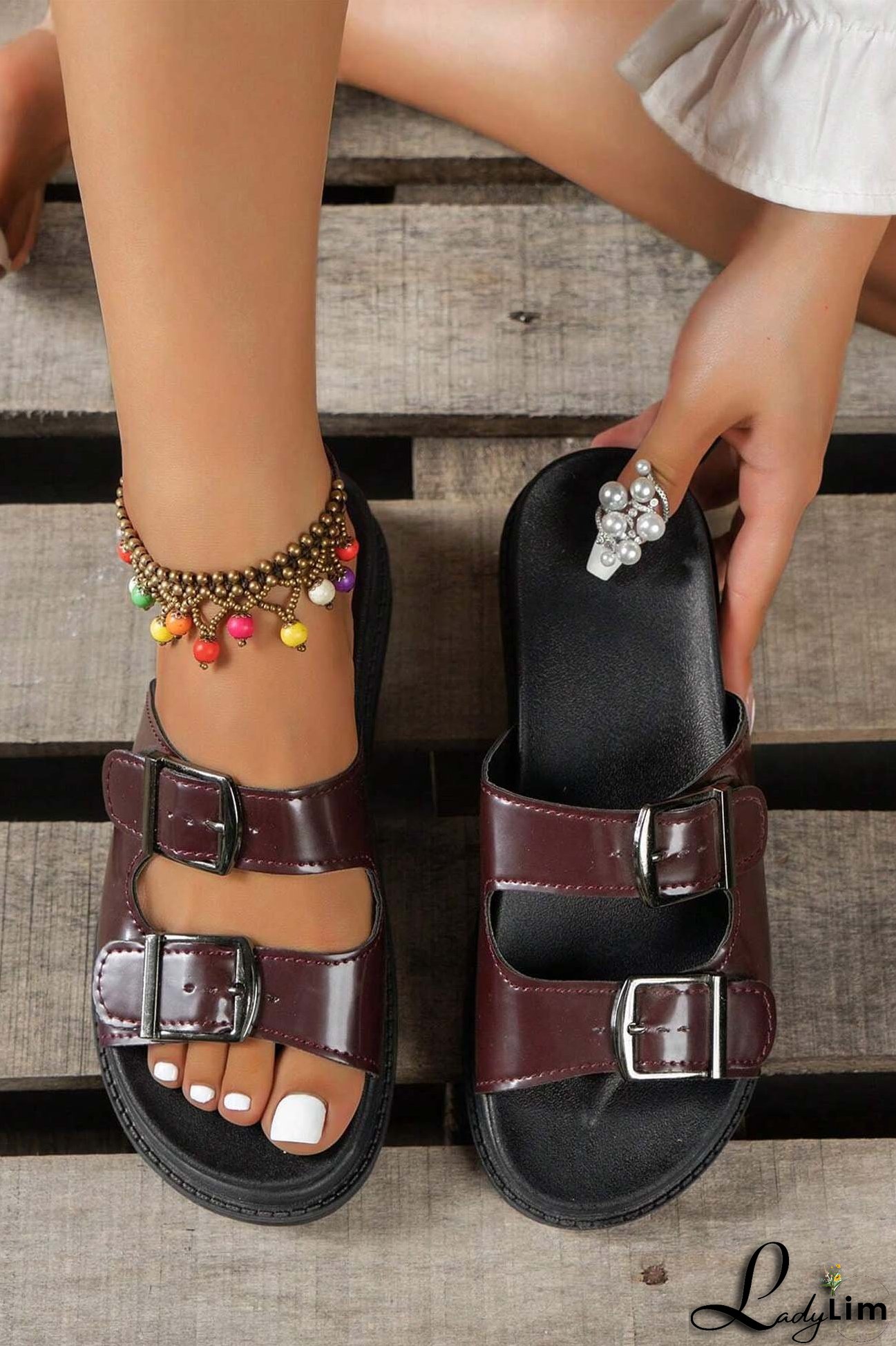Buckle Platform Slide Sandals