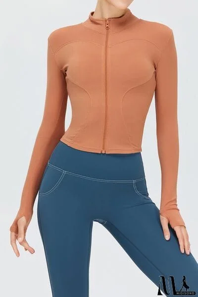 MidiSono - Zip Up Mock Neck Active Outerwear