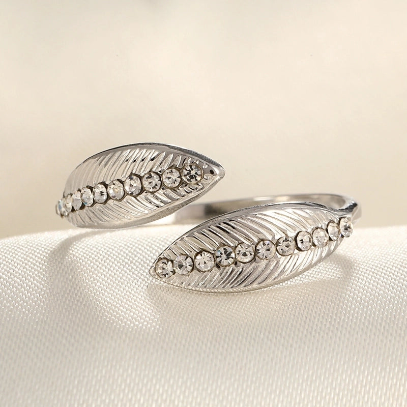 2 Pieces Modern Style Classic Style Geometric Leaf Heart Shape 304 Stainless Steel Zircon 18K Gold Plated Plating Open Rings