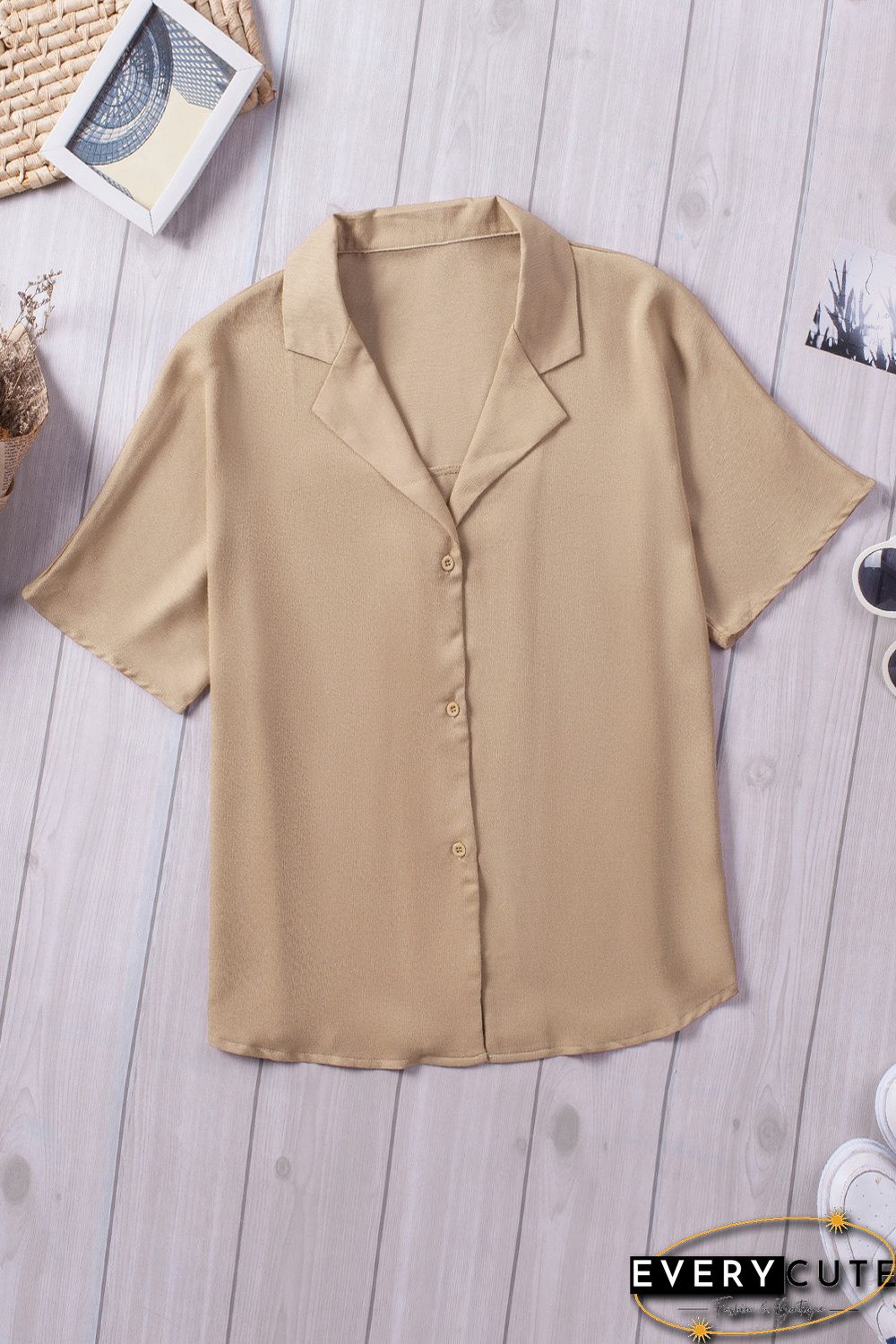 Khaki Button Front Short Sleeve Shirt