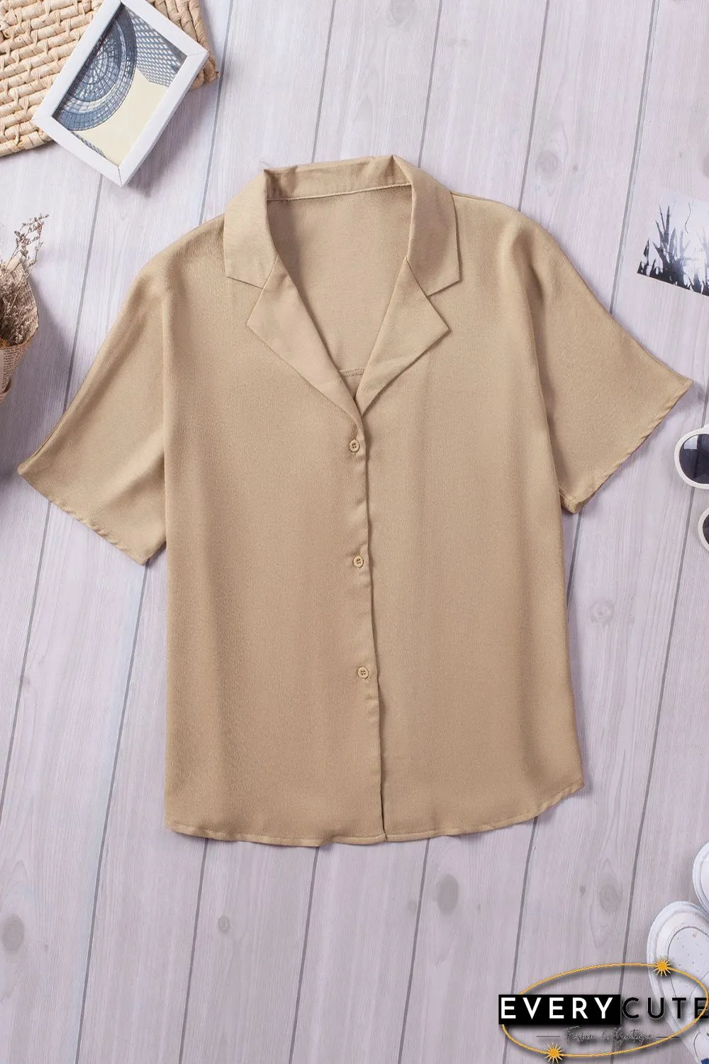 Khaki Button Front Short Sleeve Shirt