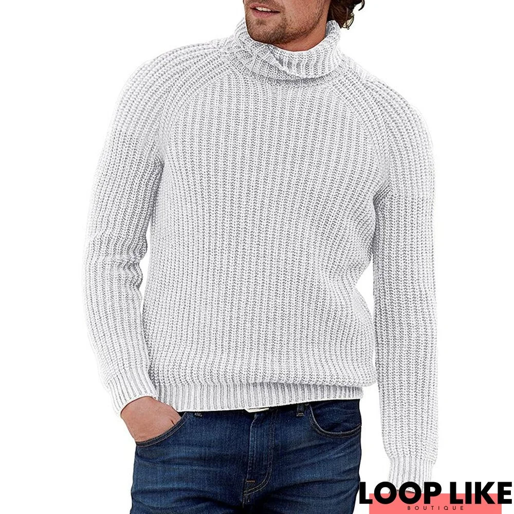 Turtle Neck Men's Solid Color Long Sleeve Sweater