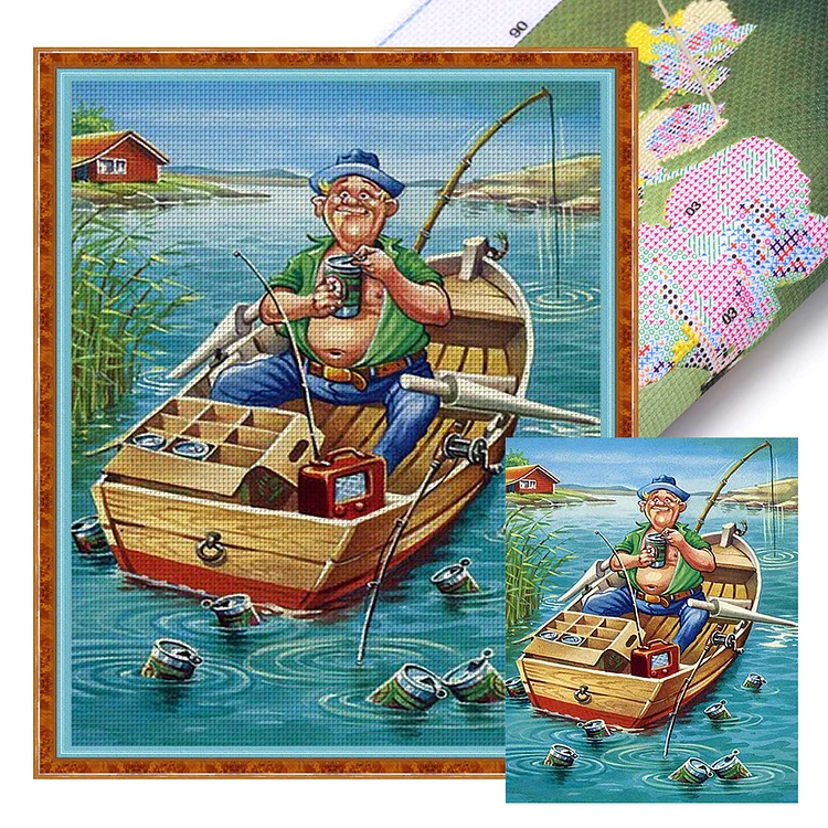 【Huacan Brand】Old Man Fishing 11CT Stamped Cross Stitch 40*50CM