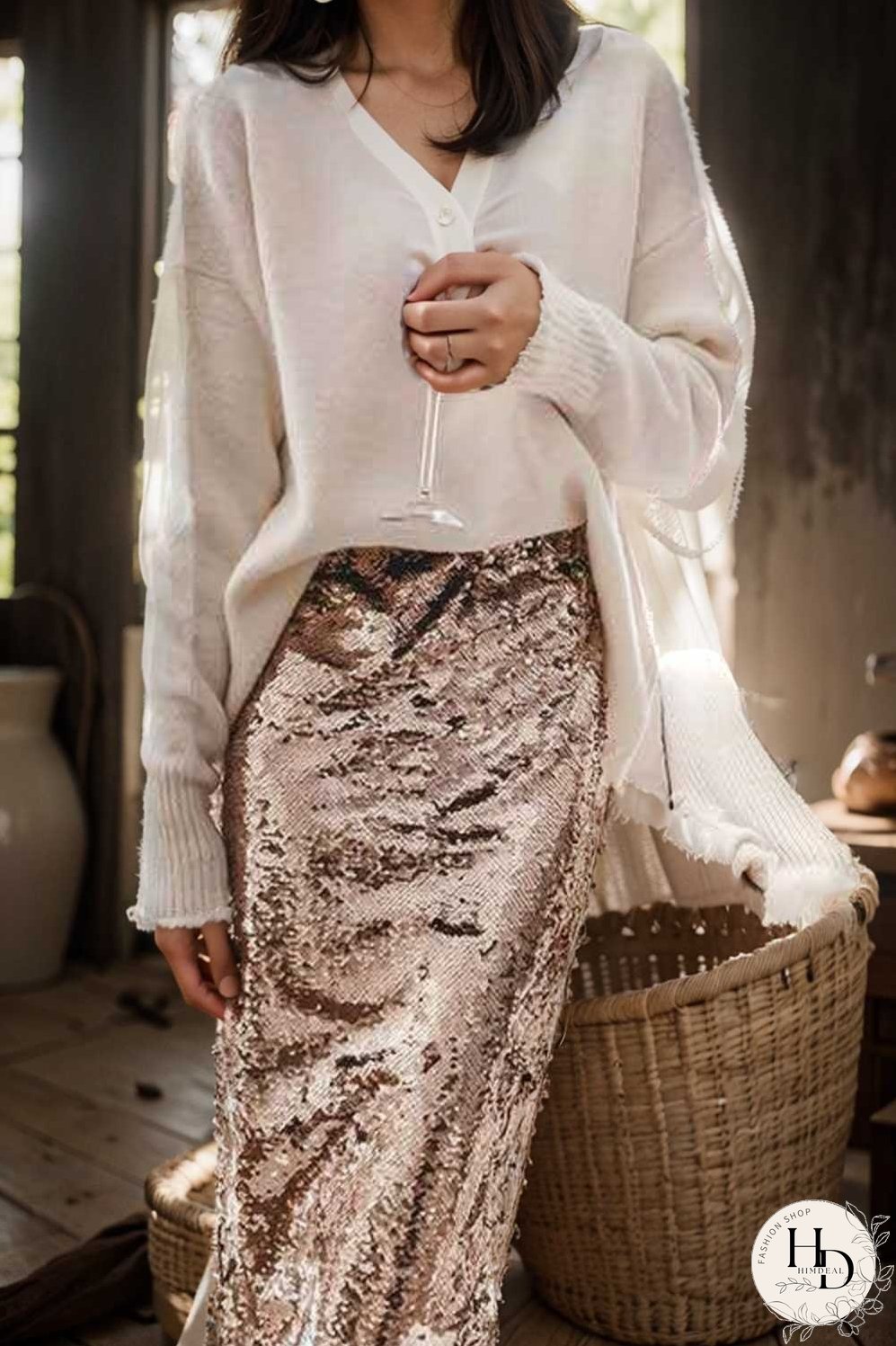 women s skirts sequined skinny slit midi skirt