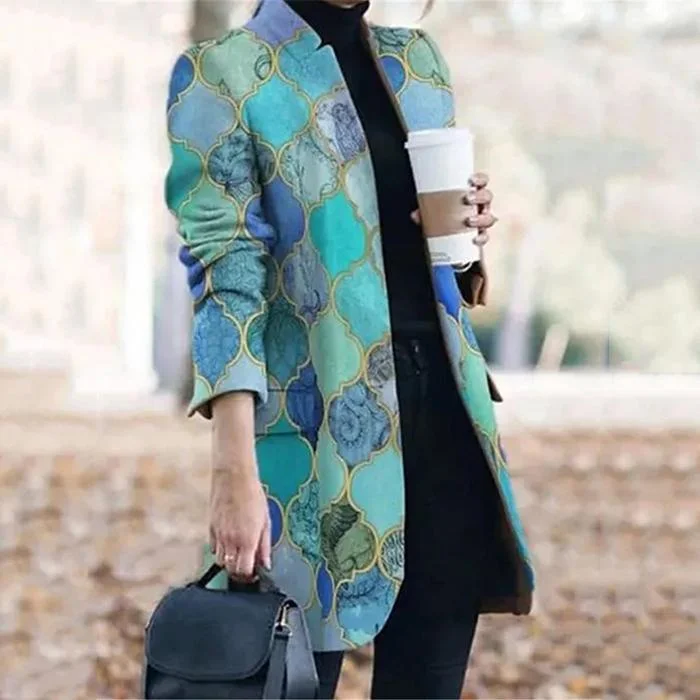 Casual Long Sleeve Printed Lapel Blazer