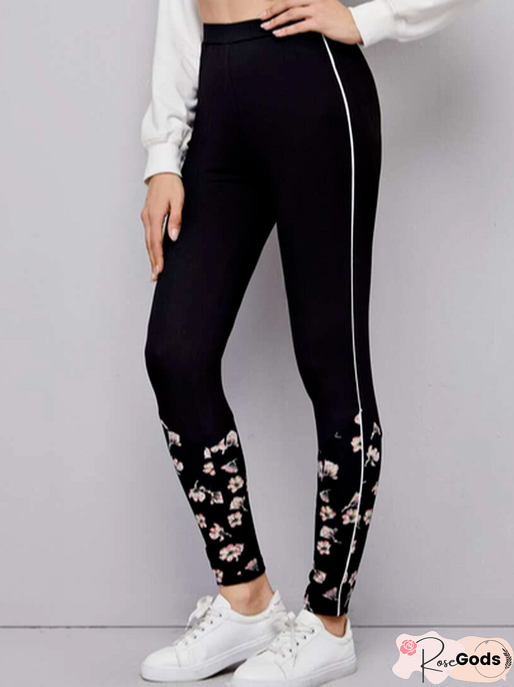 Floral Skinny Cotton Blends Long Leggings