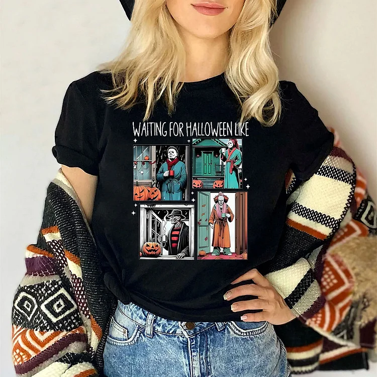 Spooky Halloween Waiting Game With Jack O Lantern Decor T-shirt, V-neck, Sweatshirt, Hoodie