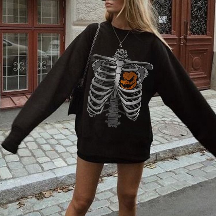 Halloween Print Casual Long Sleeve Sweatshirt